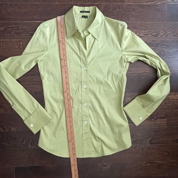 Theory Stretch Cotton "Ivy" Shirt Blouse-Pale Chartreuse Green-Sz 0/XS - Picture 7 of 8